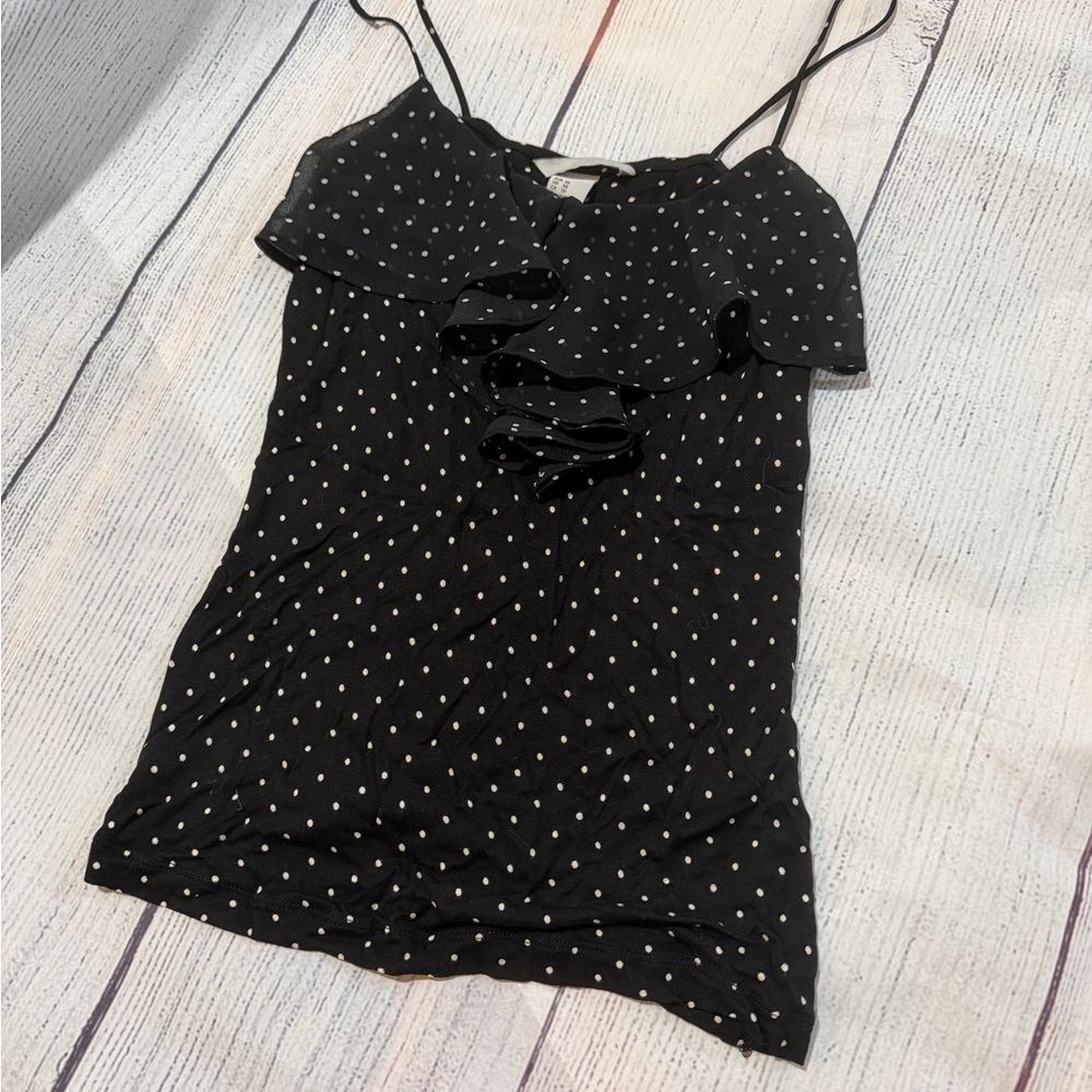 H&M Black Polka Dot Ruffle Cami